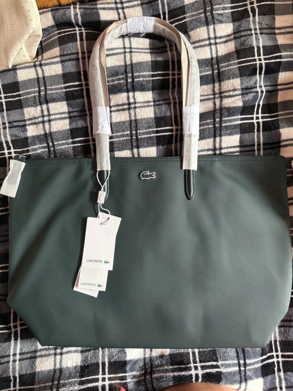Lacoste Dark Green Tote Bag with White Handles